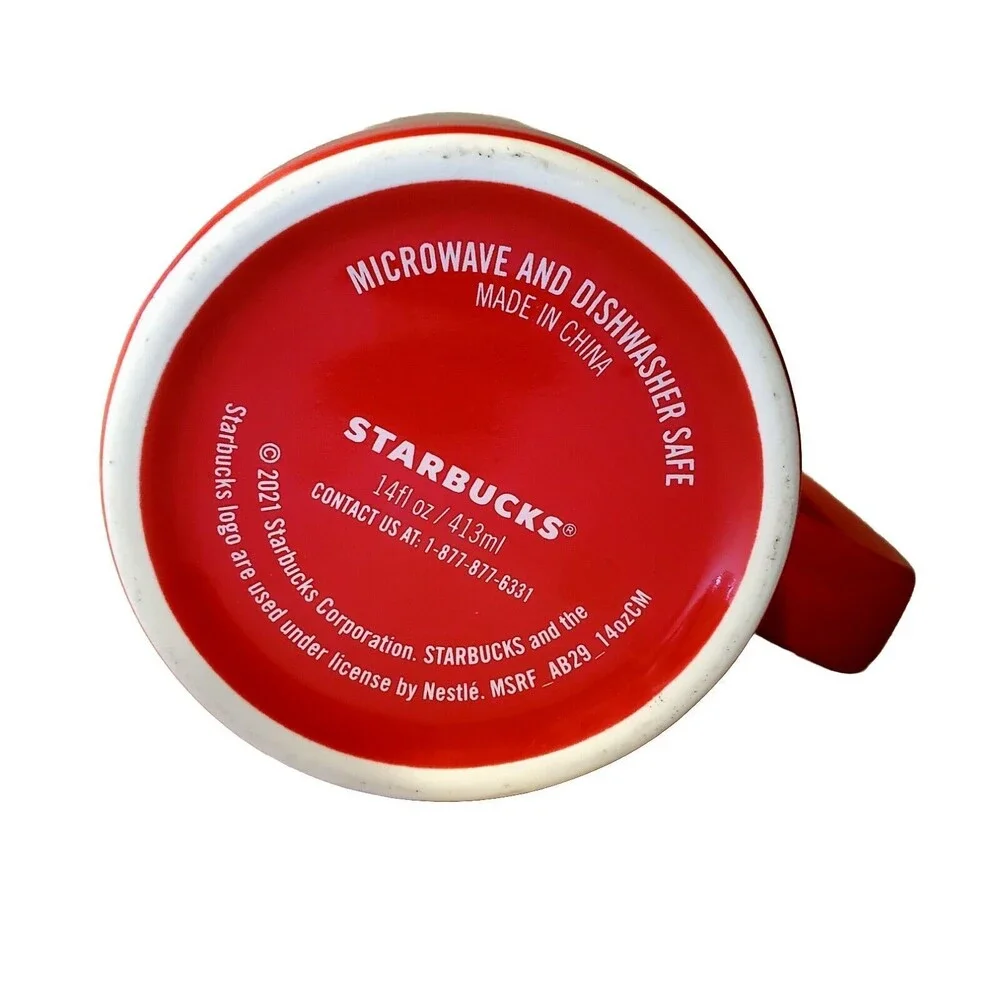 Starbucks 2021 Red Coffee Mug With Green Mermaid Logo 14 Ounce